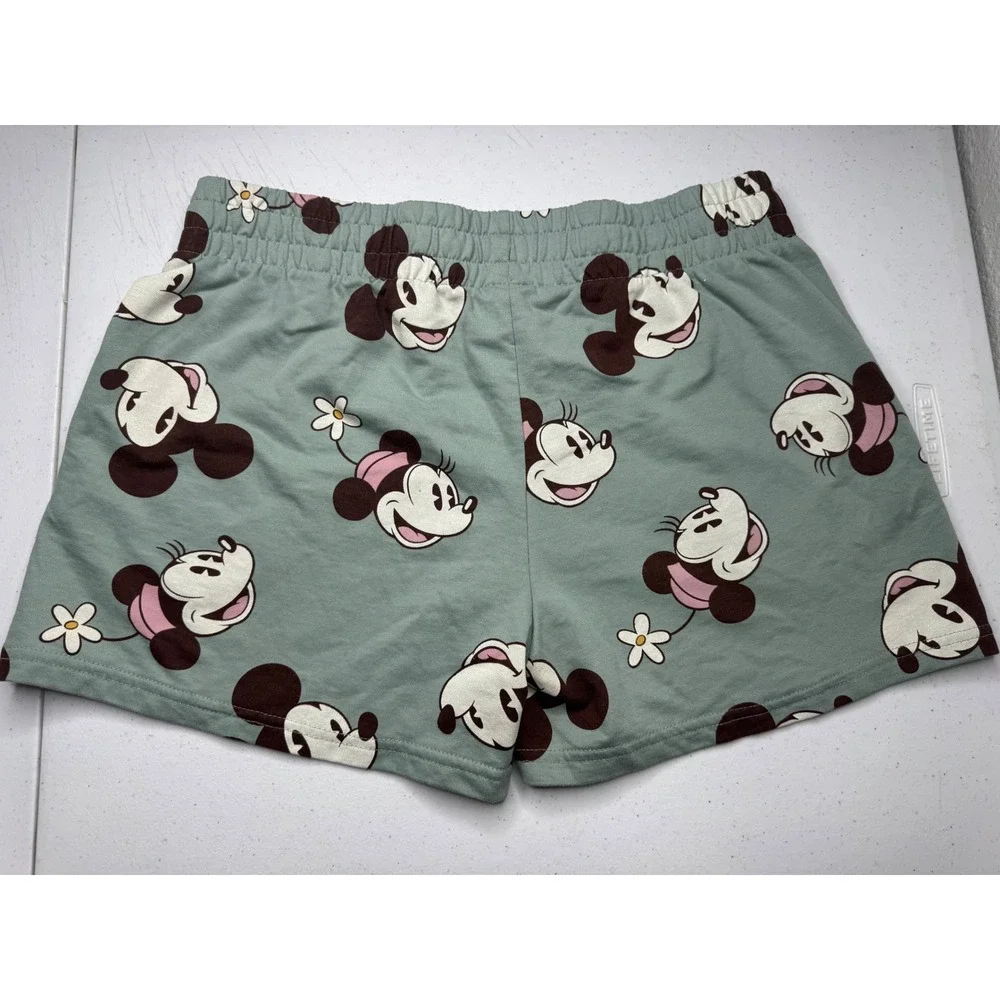 Disney Minnie Mouse Lounge Shorts Sage Green All Over Print Sleepwear Womens‎ M